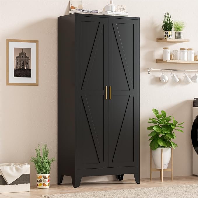 61" Black Metal Storage Cabinet, Farmhouse Pantry Cabinet - Image 7