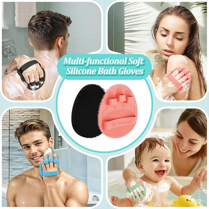 Soft Silicone Bath Gloves 4PC, 360° Anti-slip & Enlarged Silicone Body Scrubber - Image 6