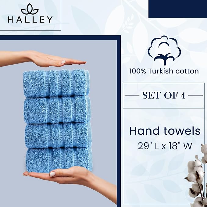 HALLEY Turkish 4 Pack Premium Hand Towels 650 GSM Highly Absorbent Super Soft - Image 3