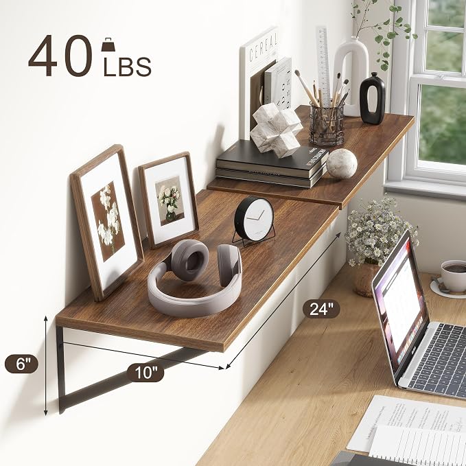 Deep Walnut Floating Shelves for Wall, 10 Inch Deep Floating Shelf - Image 3