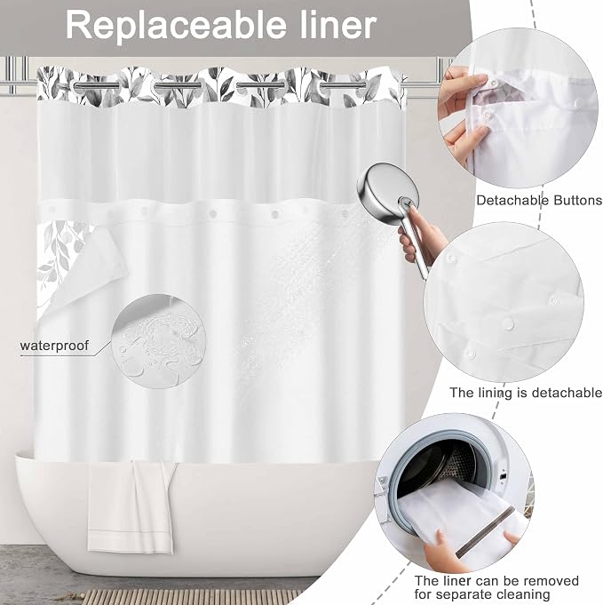 No Hook Shower Curtain and Liner Set, Bath Curtain Sets - Image 3