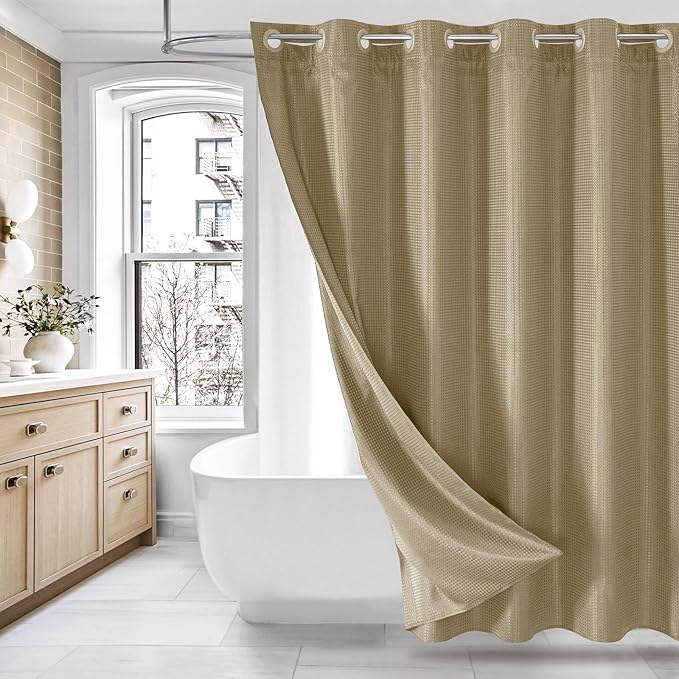 MitoVilla No Hooks Needed Extra Long Shower Curtain Liner Set by MitoVilla