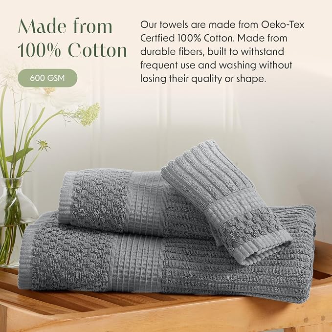 Springtree Home 100% Cotton Bath Towel Set 6 Piece Set | Super Soft & Absorbent - Image 4