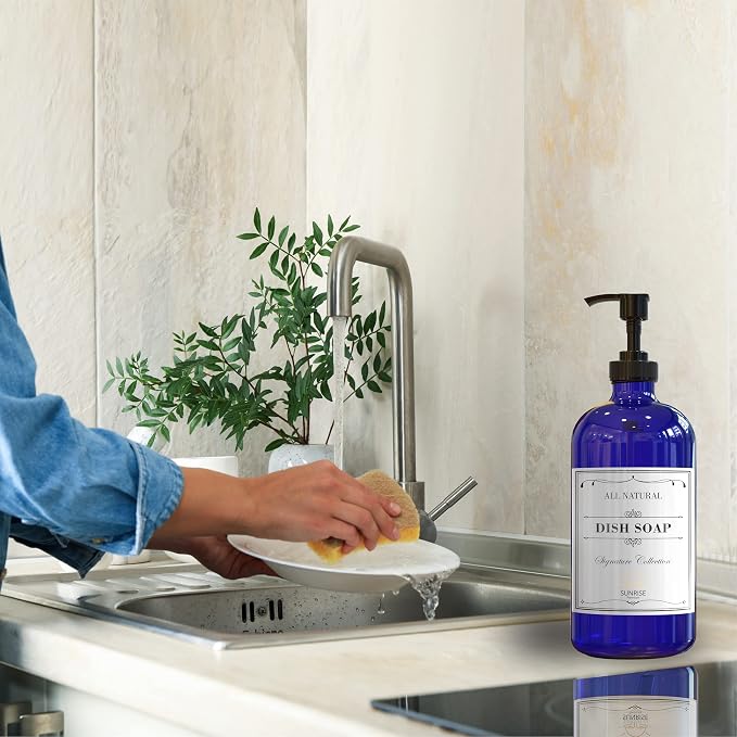 16 OZ Cobalt Blue Glass Soap Dispenser - Image 5
