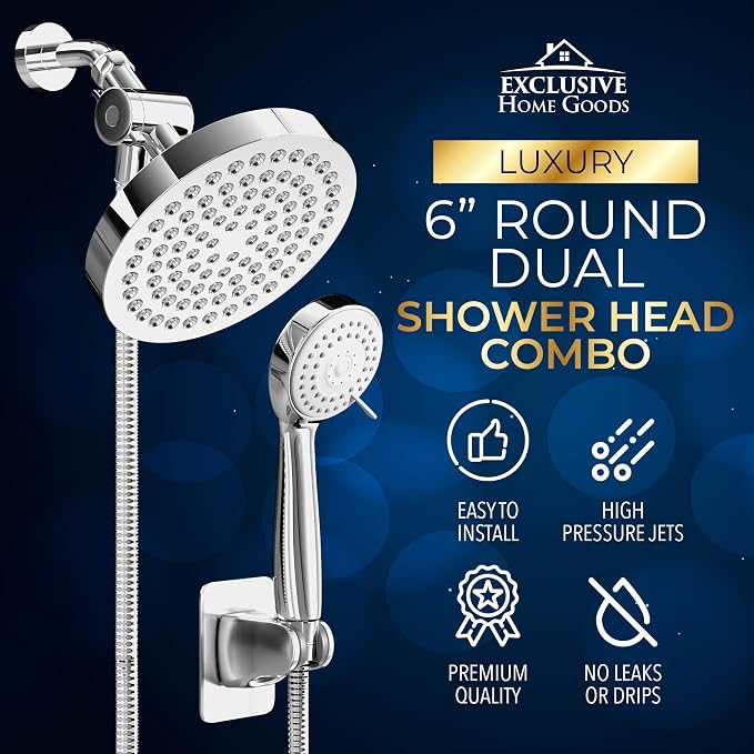 Shower Head With Handheld Combo, 6 Inch High Pressure Rainfall Showerhead With - Image 2