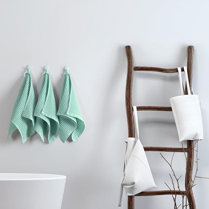 PÜSKÜL Organic Waffle Kitchen Towel 100% Turkish Cotton Set of 3 Ice Green - Image 8