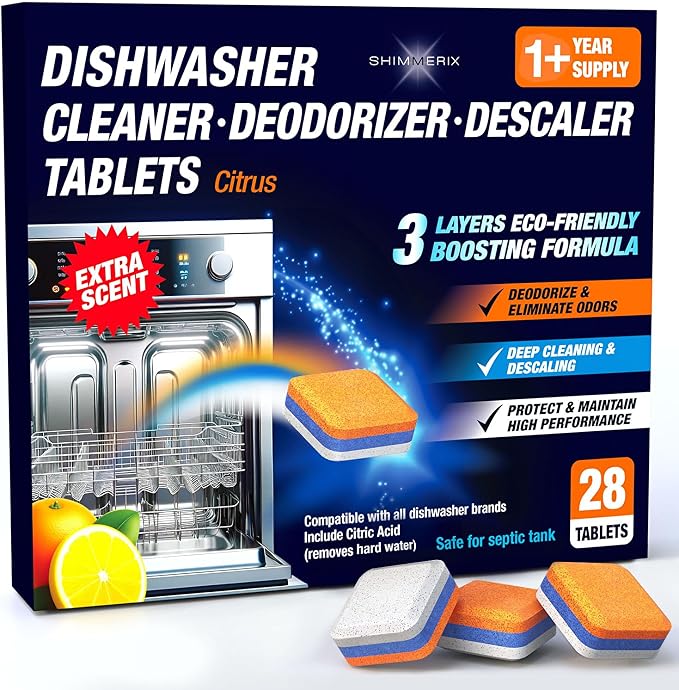 Dishwasher Cleaner Deodorizer Descaler Tablets by SHIMMERIX