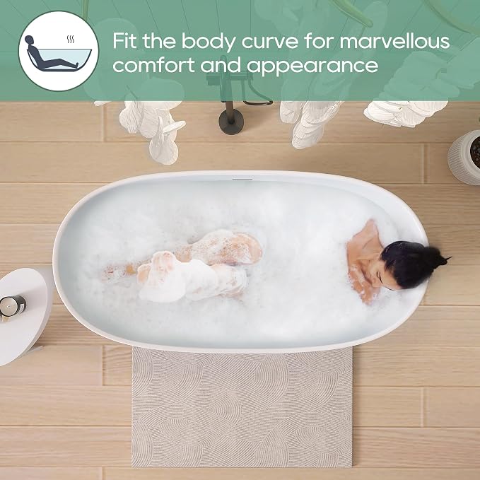 SJ STAR&JANE 55" Solid Surface Freestanding Bathtub Stone Resin Tub Oval Double - Image 5
