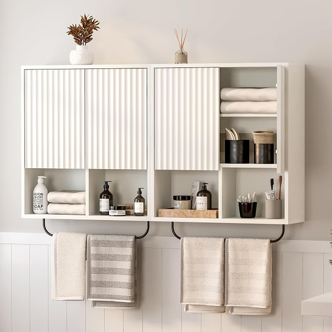 Fluted Wall Cabinet Set of 2, Wooden Bathroom Medicine Cabinet Storage by EYYTHUNG