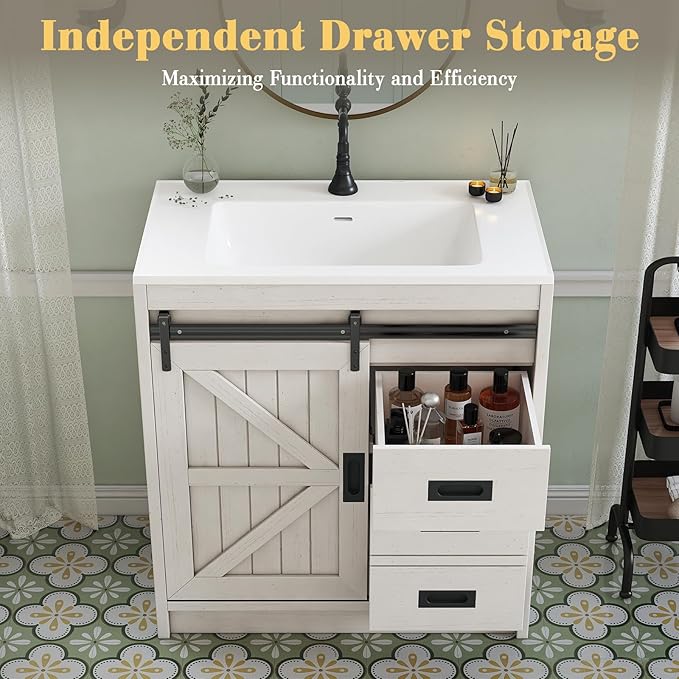 31" Farmhouse Sliding Barn Door Bathroom Vanity - Image 5