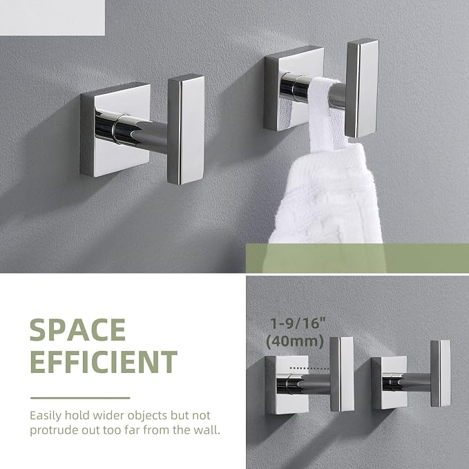 Angle Simple Bath Towel Hook 2 Pack, Stainless Steel Square Robe Coat Holder - Image 5