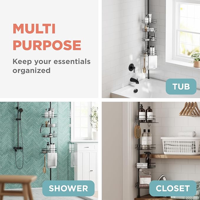Zenna Home Tension Pole Shower Caddy Corner Organizer, Adjustable Standing - Image 7