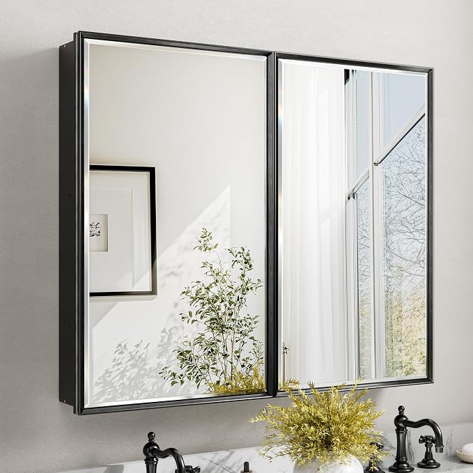 40x30 Pre-Assembled Black Medicine Cabinet by QUEENFUN