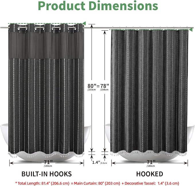 No Hook Long Shower Curtain Set - Image 7