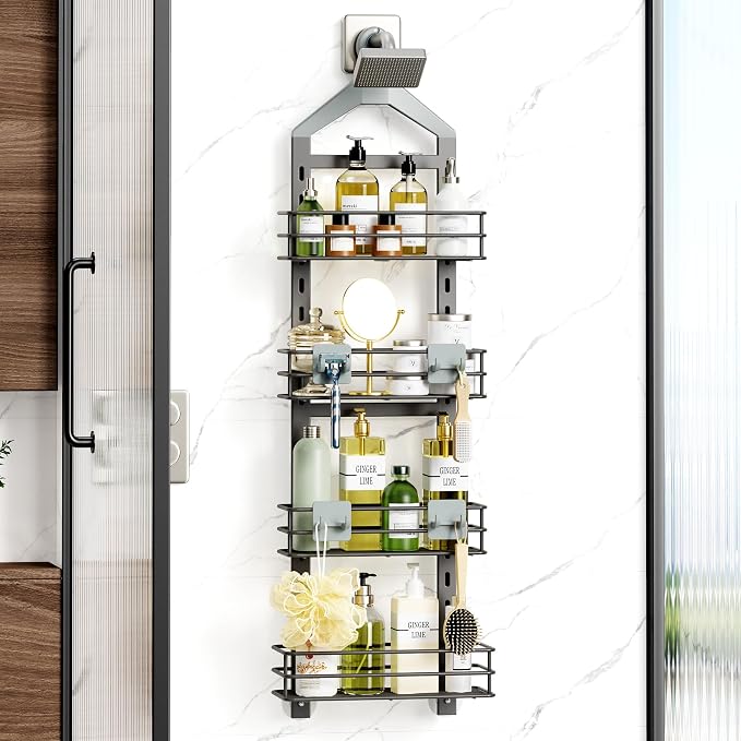 Orimade 4 Tier Adjustable Anti-slip Shower Caddy over Shower Head, Rustproof - Image 2