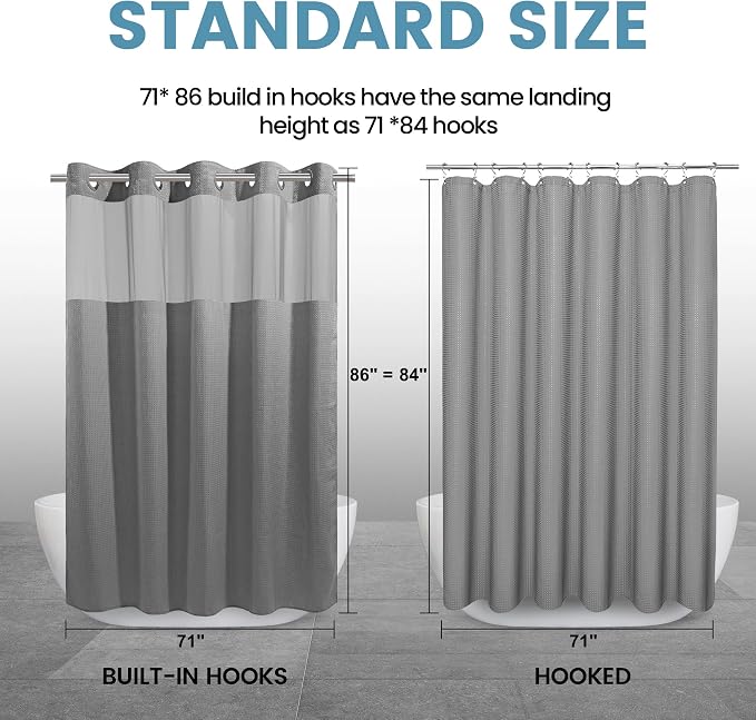 Grey Long Shower Curtain and Liner Set - Image 7