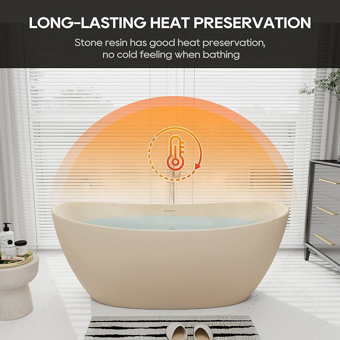 SJ STAR&JANE 65" Solid Surface Freestanding Bathtub Stone Resin Soaking Tub - Image 4