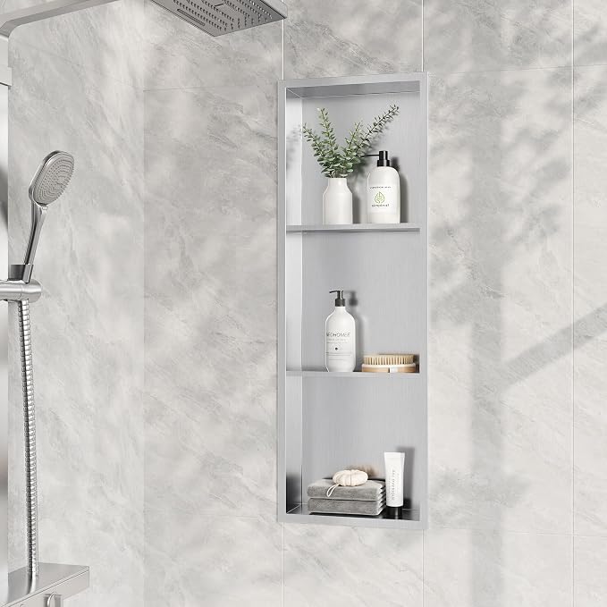 Neodrain12X36 Inch Shower Niche, Brushed 3-Tier Stainless Niches No Tile Needed by Neodrain