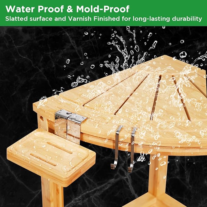 Ollieroo 2-Tier Bamboo Corner Shower Stool - Image 5