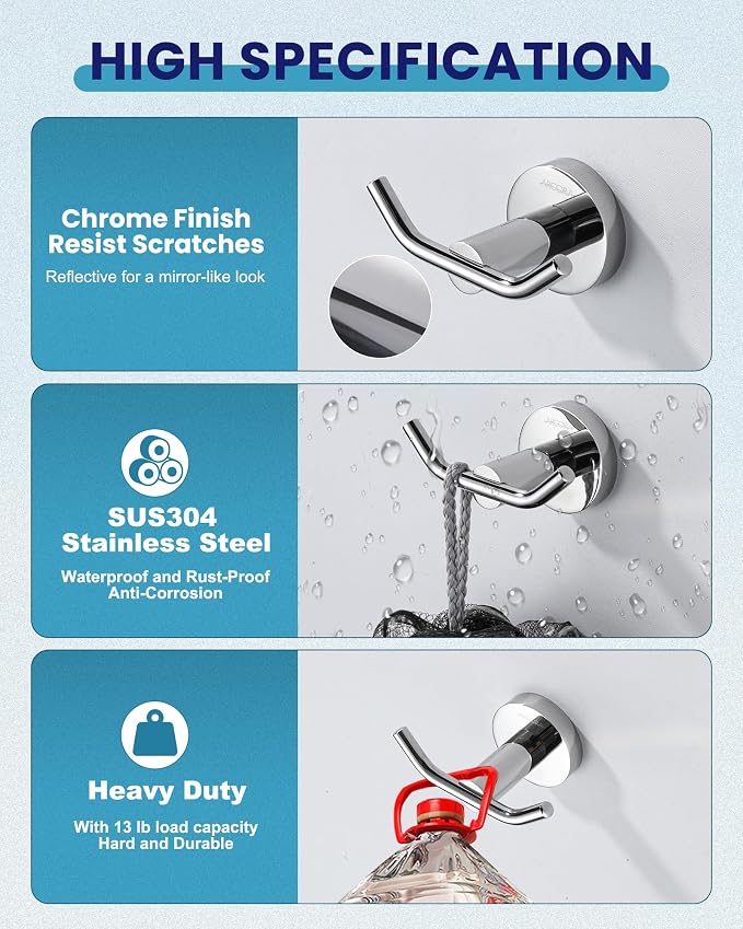 ARCORA Stainless Steel Towel Hooks: Chrome Towel Hooks - Image 2