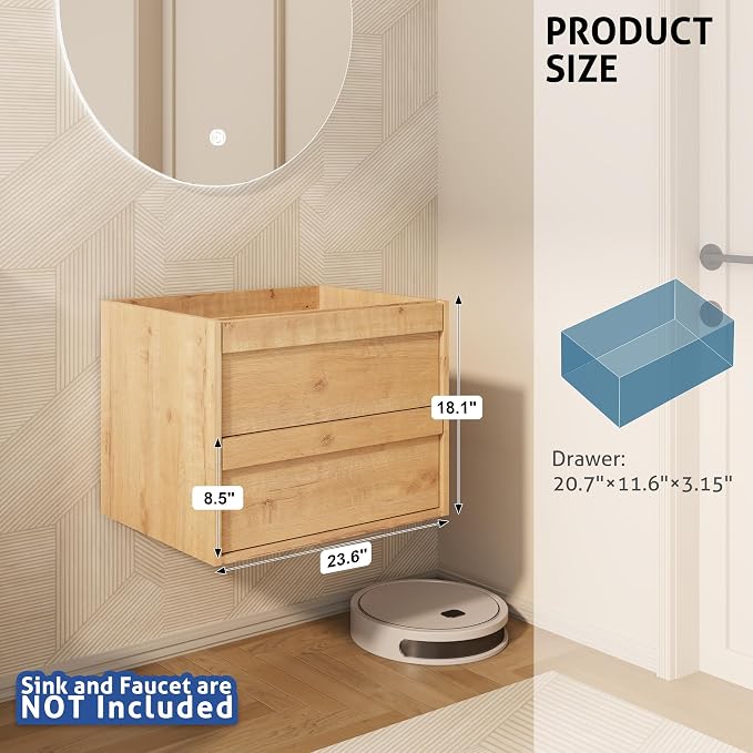 eclife 24" Floating Bathroom Vanity Sink Combo, Wall Mounted Modern Minimalist - Image 3