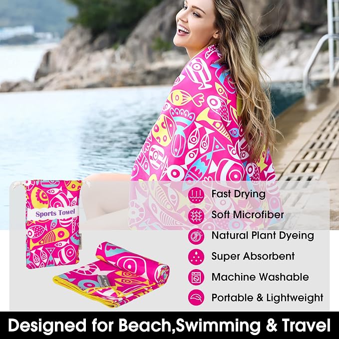 4Monster Microfiber Beach Towel Quick Dry, Super Absorbent Lightweight Travel - Image 2
