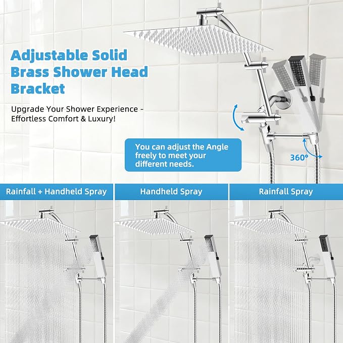 Hibbent All Metal CUPC Certified 12'' Rainfall Shower Head, Dual Shower Head - Image 7