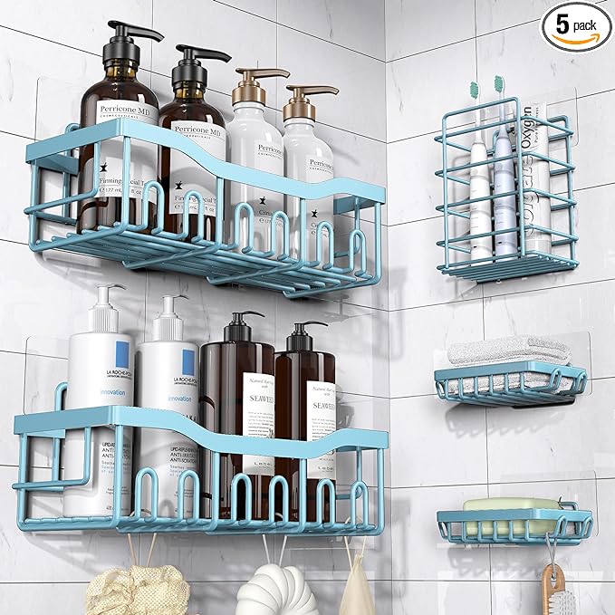 EUDELE 5-Pack Rustproof Stainless Steel Shower Caddy – No Drill Adhesive by EUDELE
