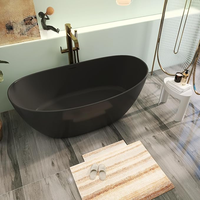 65" Premium Solid Surface Freestanding Bathtub, Upgraded Modern Design Stand - Image 2