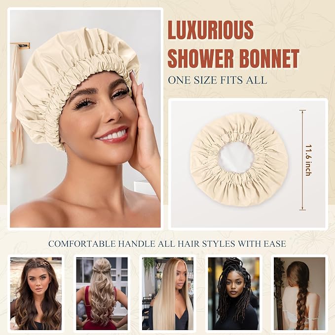 Reusable Shower Cap for Women, Stylish Large Waterproof Shower Bonnet Washable - Image 4
