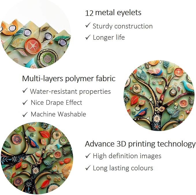 Bohemian Shower Curtain, Boho Floral Print Water Repellent Polyester Fabric - Image 5