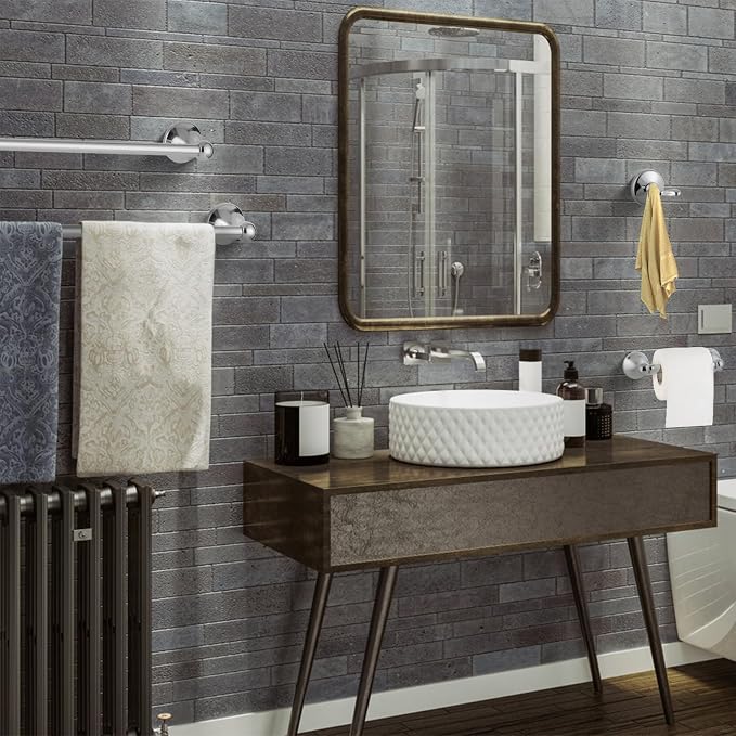 Chrome 5 Piece Bathroom Accessories Set Towel Rack Set Adjustable Expandable - Image 6