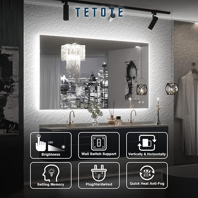 TETOTE 40 x 24 Inch LED Backlit Bathroom Vanity Mirror - Image 7