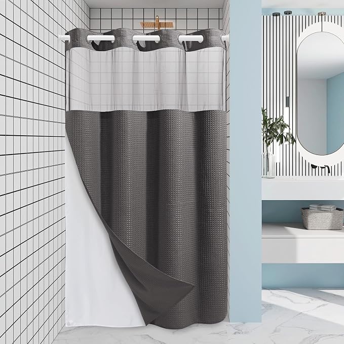 Charcoal Grey Stall No Hook Shower Curtain by EUTXL