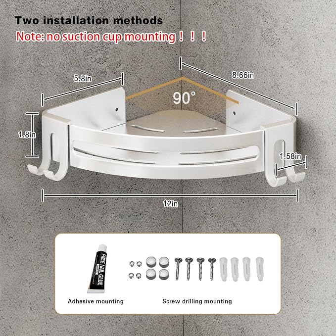 VOLPONE Shower Corner Shelf Caddy 2 Pack shower Organizer No Drill Shower - Image 5