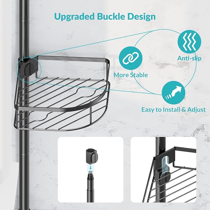 Shower Caddy Tension Pole, 4-Tier Adjustable Corner Shower Standing Caddy - Image 2