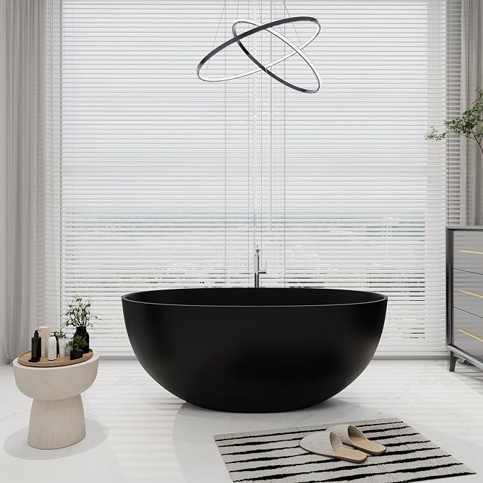 SJ STAR&JANE 55" Solid Surface Freestanding Bathtub, Stone Resin Oval Soaking - Image 2