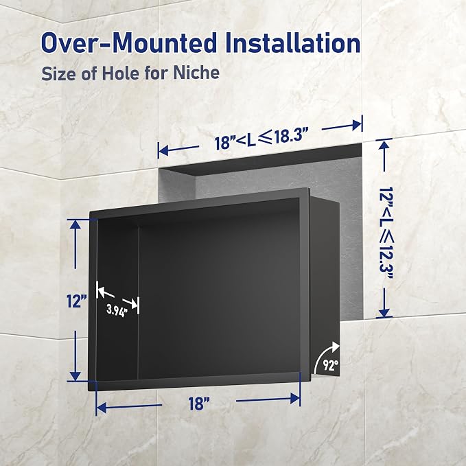 Stainless Steel Shower Niche 18" X 12" Matte Black No Tile Needed Niche Shower - Image 3