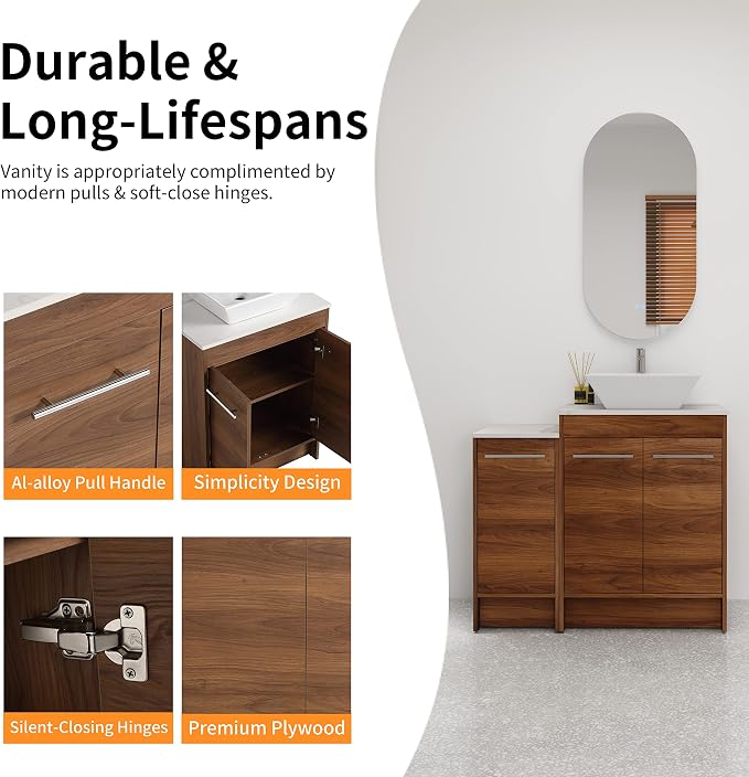 36 Inch Bathroom Vanity with Sink, Mordern Bathroom Vanity, Single Sink - Image 4