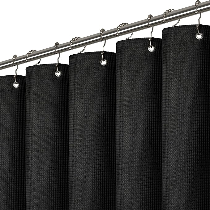 LiBa Waffle Weave Fabric Black Shower Curtain, 72 W x 72 H Water Repellent & by Liba