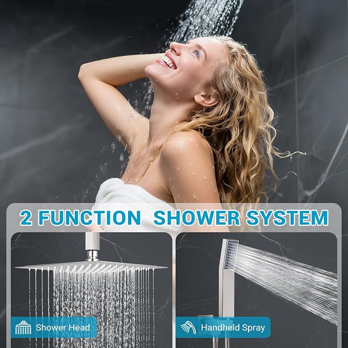 Ceiling Mount Shower Faucet Set Square Showerhead Bathroom Rainfall Shower - Image 2