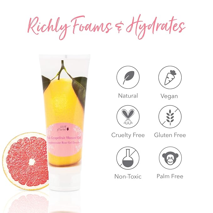 100% PURE Pink Grapefruit Shower Gel Natural Foaming & Hydrating Body Wash - Image 7
