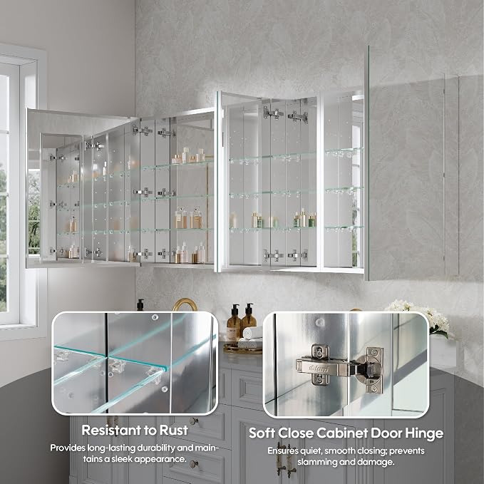 WELLFOR 72" x 30" Rectangle Medicine Cabinet Mirror, Surface Mount or Recessed - Image 5