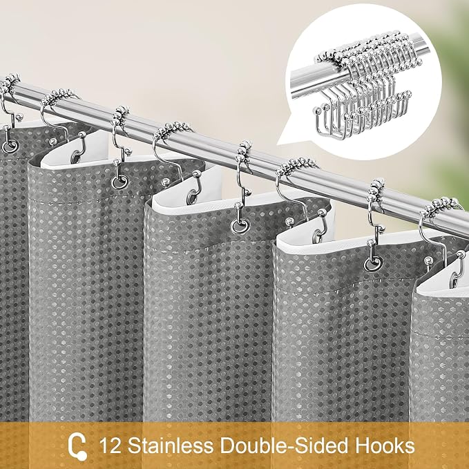 3 in 1 Extra Long Shower Curtain Set-72 W x 84 H, Waterproof Fabric - Image 3