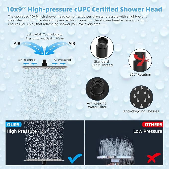 Hibbent All Metal CUPC Certified 10'' Rainfall Shower Head, Dual Shower Head - Image 6