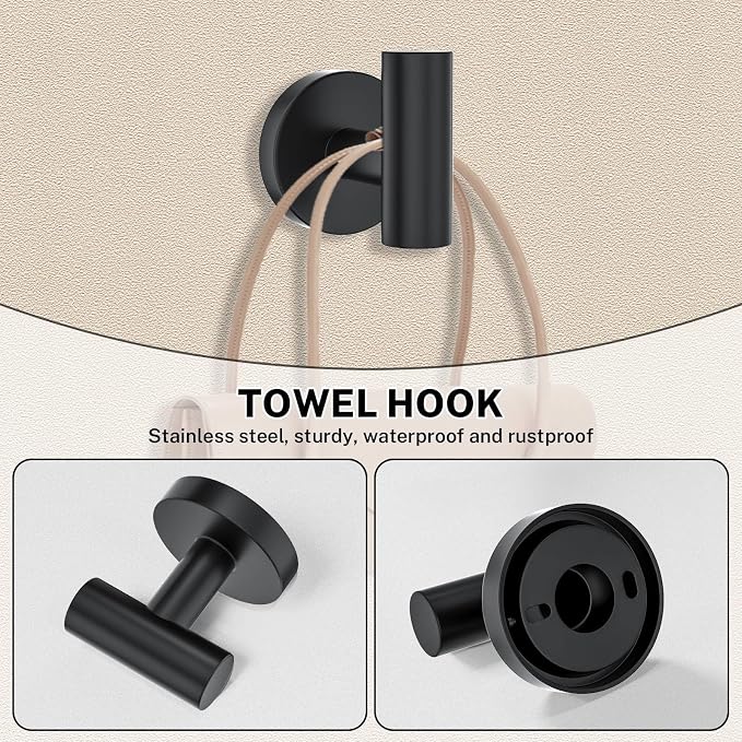 Matte Black Towel Bar Set 5-Piece Bathroom Hardware Accessories Set Includes - Image 5