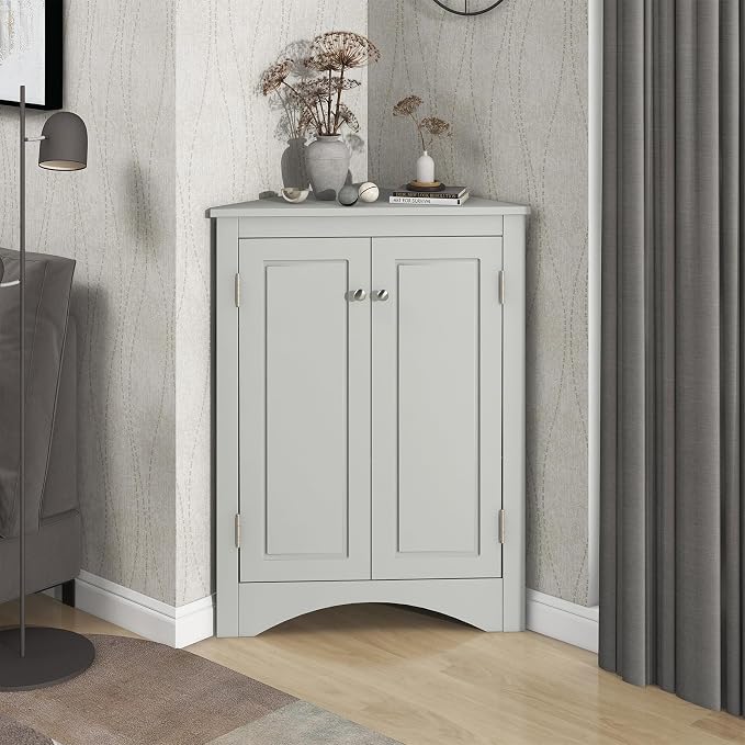 Corner Storage Cabinet with Adjustable Shelves, Triangle Bathroom & Kitchen by PRINKROOMY