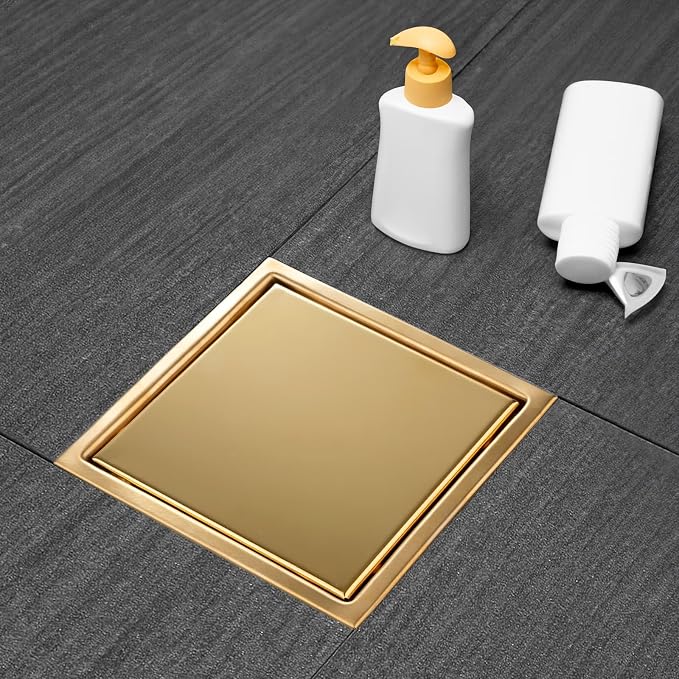 Square Shower Drain, AISI 304 Stainless Steel Gold Shower Floor Drain - Image 2