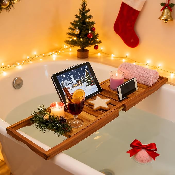 Utoplike Teak Bathtub Caddy Tray Bath Tray - Image 5