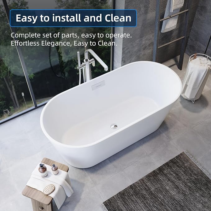 59'' Freestanding Bathtub, Deep Soaking Tub - Image 9
